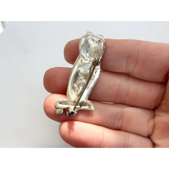 Owl Figural Pewter Hand Carved Southwest Style Vintage Dangle Earrings - Picture 2 of 8